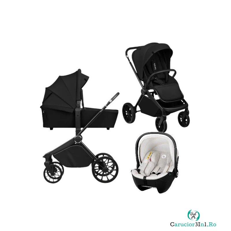 Carucior 3 in 1, Lionelo, Mika Plus, Cu scoica auto Moxie Bej, Reversibil, Cu sistem de ventilatie 3D, Cu accesorii, Pana la 22 kg, EN1888-1 EN1888-2 EN1466 ECE R129, Negru la 2,487.99 lei ron